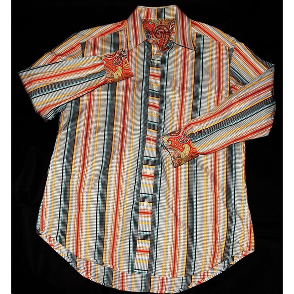 Robert Graham Men's Long Sleeve Button Front Paisley Flip Cuff Shirt Size Large - Picture 1 of 12
